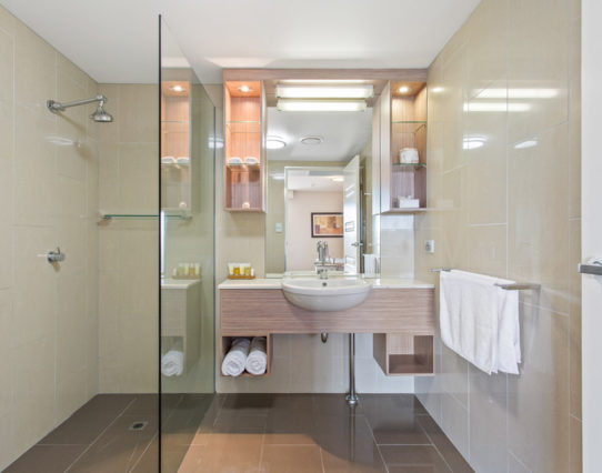 Studio Apartment Bathroom - CBD Luxury Accommodation